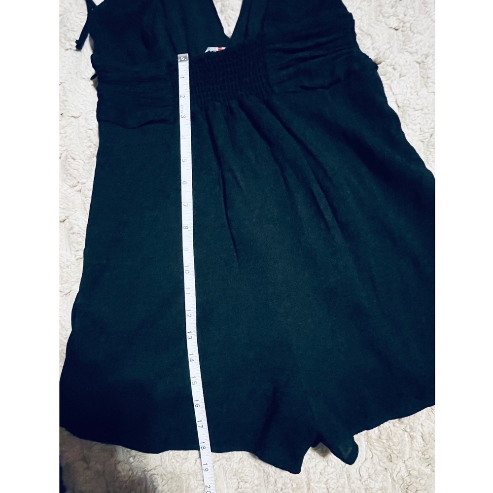 One Clothing Los Angeles Black Deep V-Neck Romper Smocked Back Shoulder Ties S - Picture 14 of 14